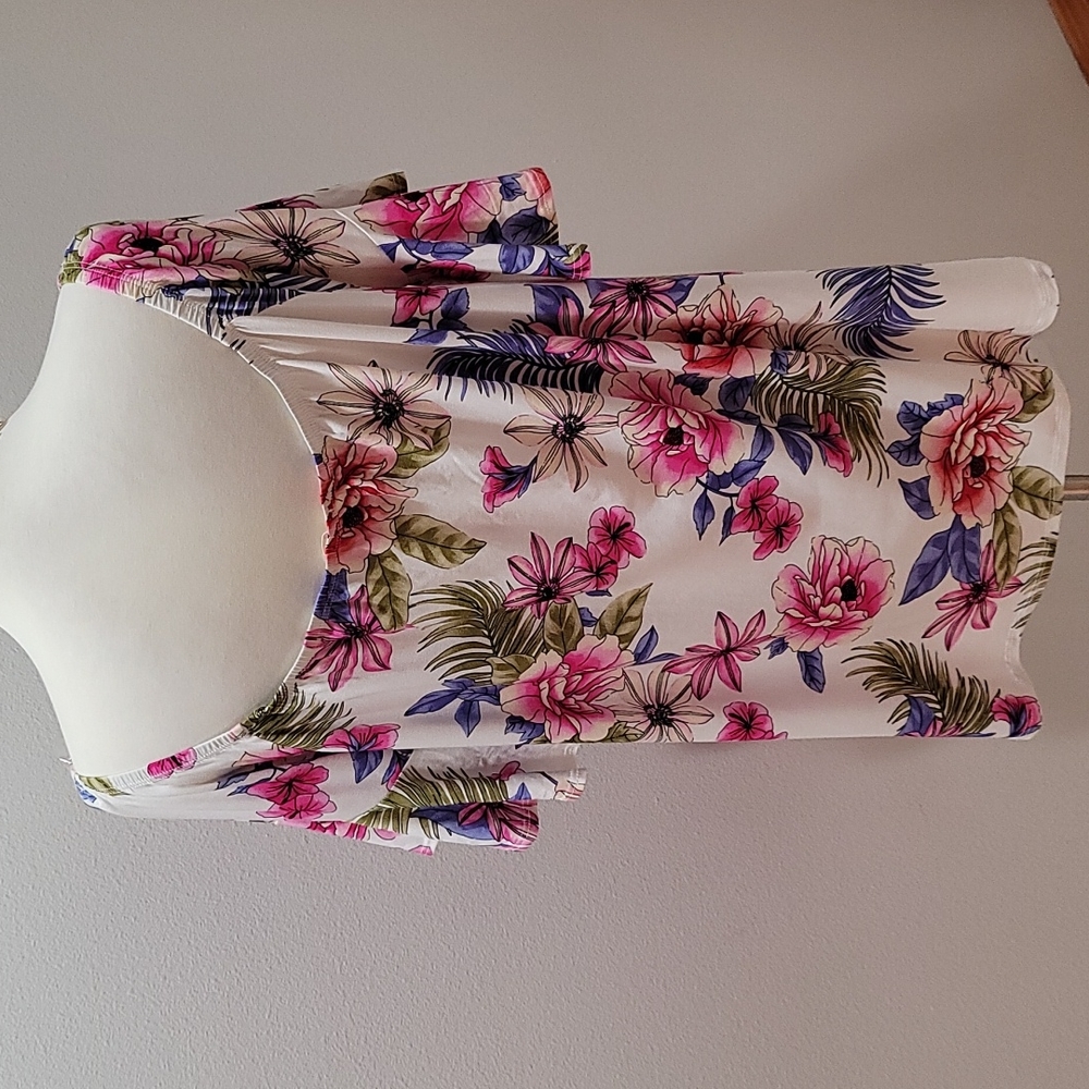 e. Luna OFF SHOULDER FLORAL PRINT SHORT BELL SLEEVE PEASANT TOP BLOUSE SHIRT 3X - Picture 2 of 10